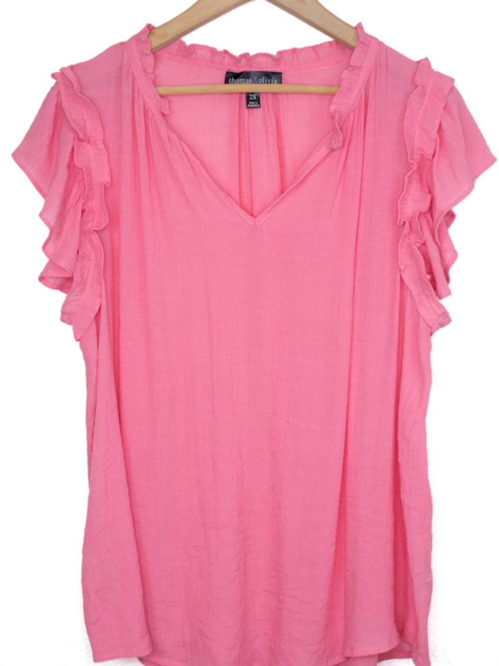 Thomas & Olivia Pink Ruffle Sleeve Blouse Top Women's 2X